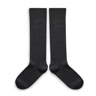 CollegienHortense Ribbed Knee-high Socks with Velvet Bows - Pierre de Volvic