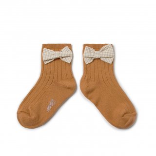 <img class='new_mark_img1' src='https://img.shop-pro.jp/img/new/icons14.gif' style='border:none;display:inline;margin:0px;padding:0px;width:auto;' />Collegien「Colette Ribbed Ankle Socks with Gingham bow - Caramel」