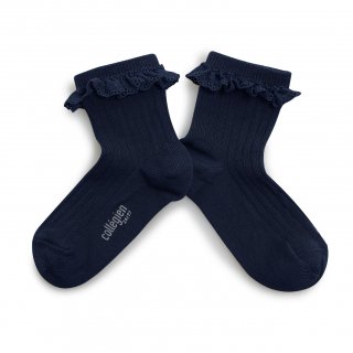 CollegienPauline Lightweight Ribbed Summer Socks With Broderie Anglaise Trim - Nuit Etoilée