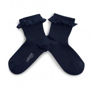 CollegienPauline Lightweight Ribbed Summer Socks With Broderie Anglaise Trim - Nuit Etoil&#233;e