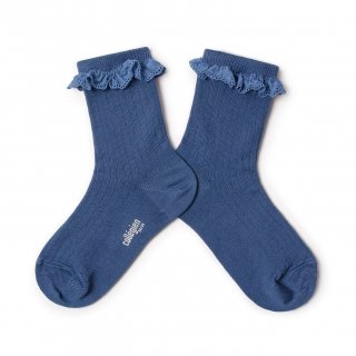 <img class='new_mark_img1' src='https://img.shop-pro.jp/img/new/icons14.gif' style='border:none;display:inline;margin:0px;padding:0px;width:auto;' />Collegien「Pauline Lightweight Ribbed Summer Socks With Broderie Anglaise Trim - Bleu Saphir」