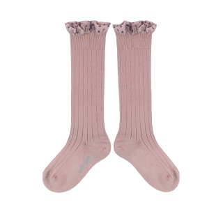 <img class='new_mark_img1' src='https://img.shop-pro.jp/img/new/icons14.gif' style='border:none;display:inline;margin:0px;padding:0px;width:auto;' />Collegien「Maud Polka Dots Ruffle Knee High Socks - Vieux Rose」