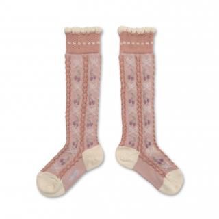 <img class='new_mark_img1' src='https://img.shop-pro.jp/img/new/icons14.gif' style='border:none;display:inline;margin:0px;padding:0px;width:auto;' />CollegienCerise Jacquard Cherries and Bows Knee-high Socks - Vieux Rose