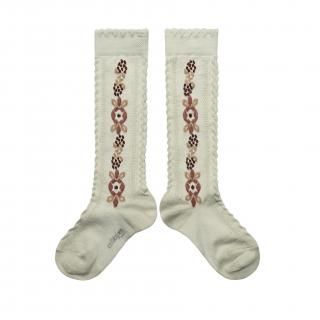 <img class='new_mark_img1' src='https://img.shop-pro.jp/img/new/icons14.gif' style='border:none;display:inline;margin:0px;padding:0px;width:auto;' />CollegienDalia Jacquard Flower Knee High Socks - Agneau Rose
