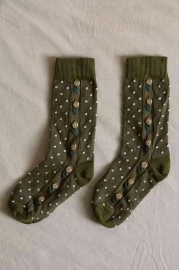 BONJOUR DIARY 「Dots Flowers Socks (Green)」- ny-vind (ニュヴィン）