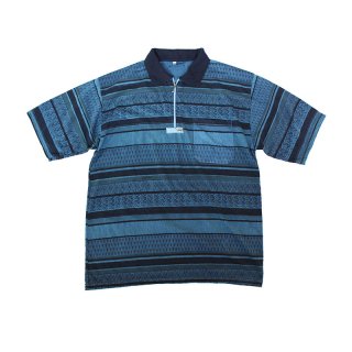 Indigo Dye Pattern Half Zip Polo Shirt