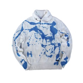Hand Dye Shawl Collar Cotton Sweater_Drip Pattern