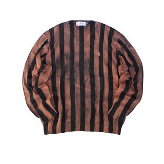 Hand Dye V-Neck Cotton Sweater_Stripe Pattern
