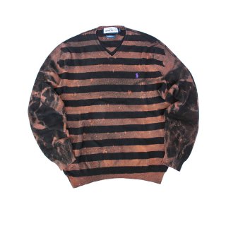 Hand Dye V-Neck Cotton Sweater_Border Pattern