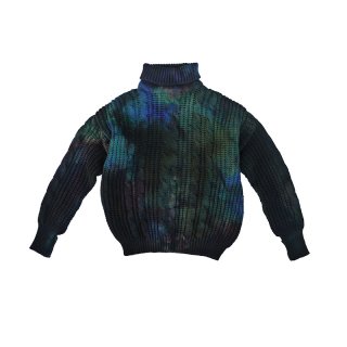 Hand Dye Turtle Neck Cable Knit Sweater