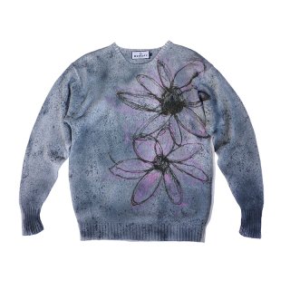 Hand Dye Flower Art Cotton Sweater