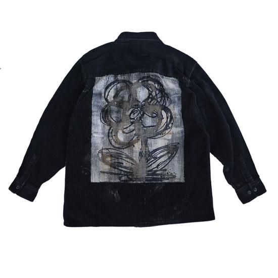 Hand Dye Flower Art L/S BD Corduroy Zip Shirt - MODESTY INDUSTRY