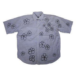 Hand Dye Flower Pattern S/S Check BD Shirt
