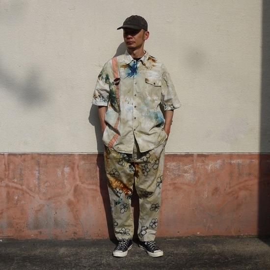 Hand Dye Custom made Flower Art Easy 2tuck Chino PT