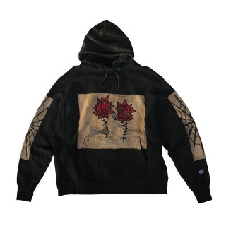 Hand Dye Big Rose & Spiderweb Hooded Sweatshirt