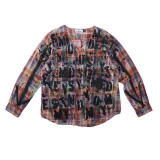 Hand Dye Custom made All Over Logo Pattern L/S Nel Shirt