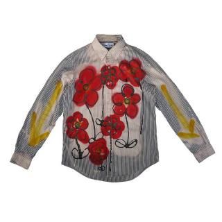 Hand Dye Flower Art L/S Stripe Shirt