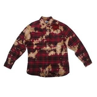 Hand Dye Flower Art Check Pattern Heavy Nel Shirt