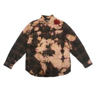 Hand Dye Flower Art Check Pattern Heavy Nel Shirt