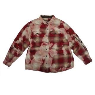 Hand Dye Flower Art Check Pattern Heavy Nel Shirt
