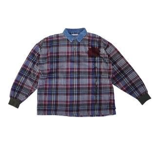 Hand Dye Flower Art Check Pattern Collared Sweatshirt