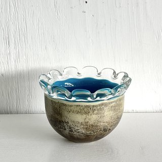 Glass Art Bowl <br>Blue x Brown