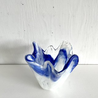 Glass Art Vase<br>White x Blue