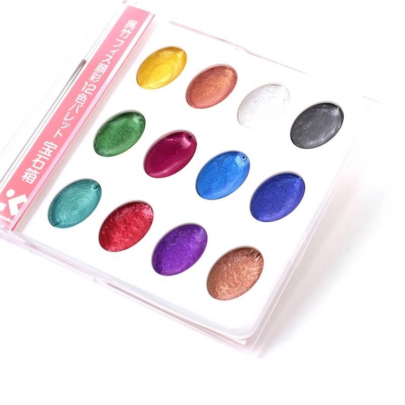 絶品 呉竹フィス顔彩 12色パレット 宝石箱 キラキラ