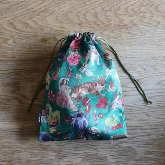 ʥ꡼ Satin drawstring pouch Cats