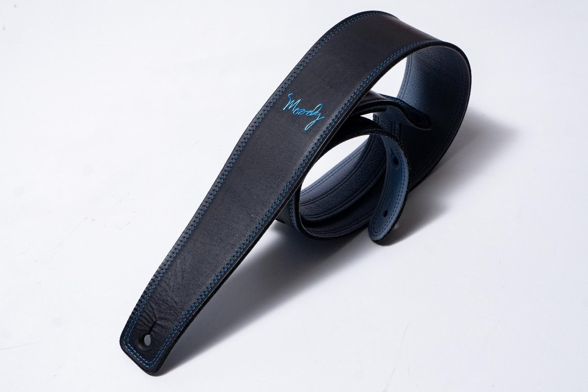 ギター MOODY STRAPS 2.5\" Standard new】Moody Straps / 2.5 Inch Black/Sky Blue Leather Standard