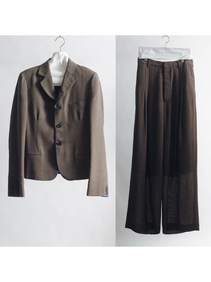 SOSHIOTSUKI<br />WOOL SERGE SLIM FIT JACKET&WOOL SERGE HI-WAIST TROUSERS SET / BROWN<img class='new_mark_img2' src='https://img.shop-pro.jp/img/new/icons47.gif' style='border:none;display:inline;margin:0px;padding:0px;width:auto;' />