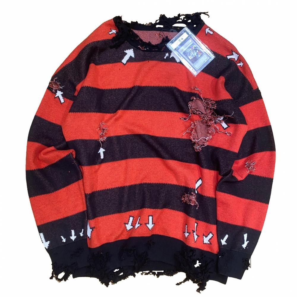 LITTLE.BEDROOM<br />damage alert knit / red&black<img class='new_mark_img2' src='https://img.shop-pro.jp/img/new/icons14.gif' style='border:none;display:inline;margin:0px;padding:0px;width:auto;' />