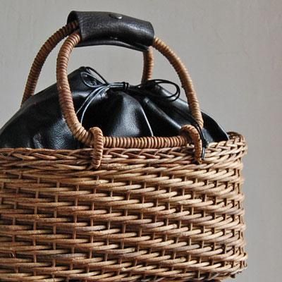 別注あけびかご・インナーポーチ/革持ち手カバー付き・宮本工芸