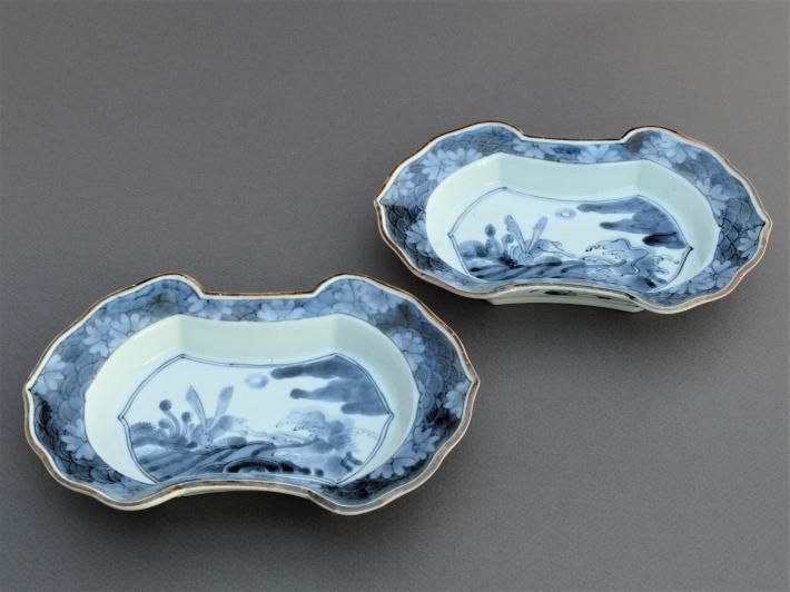 浜野まゆみ 染付兎紋分銅形皿 五客揃 - 草堂