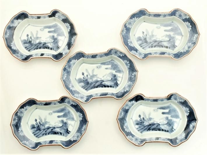浜野まゆみ 染付兎紋分銅形皿 五客揃 - 草堂