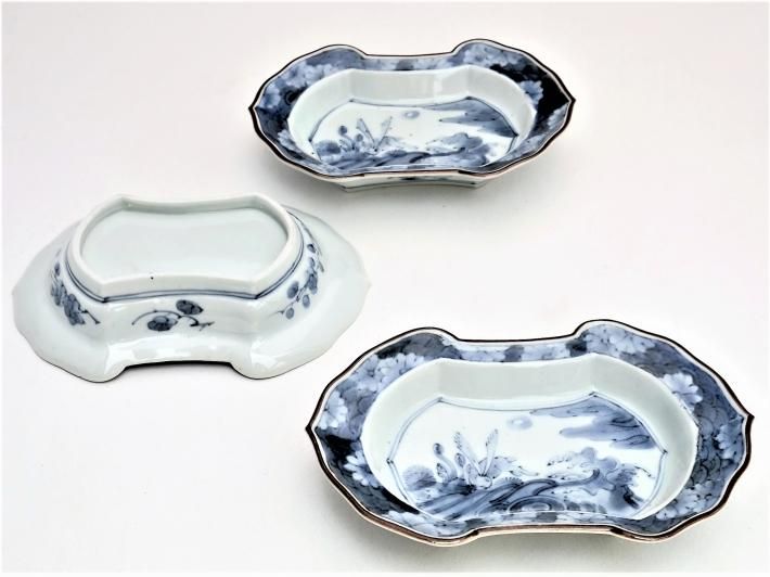 浜野まゆみ 染付兎紋分銅形皿 五客揃 - 草堂