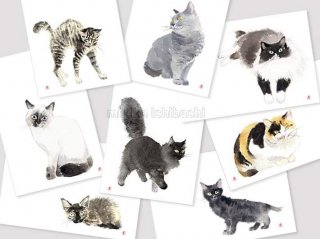 イシバシミキコ 猫の絵はがき八枚組