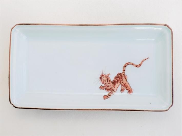 浜野まゆみ 小皿2枚組 鶴 ねずみとかぼちゃ 初期作品 浜野まゆみ 赤絵虎紋長角皿‐草堂