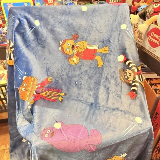 ビンテージ品【マクドナルド】ブランケット～ロナルド・マクドナルド マクドナルド 特大 ファミリー ブランケット ネイビー 柄