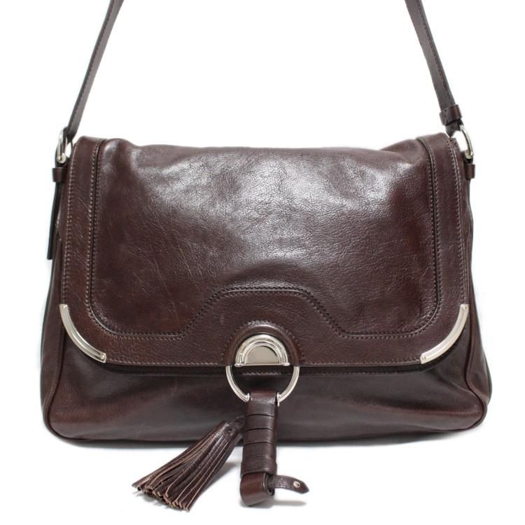 フリンジタッセル付レザーショルダーバッグ ブラウン ヴィンテージ 新品即決 CELINE ショルダータッセルバッグ ショルダーバッグ