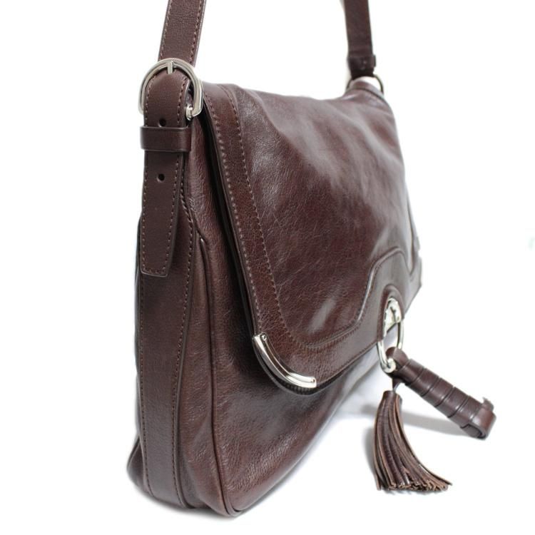 フリンジタッセル付レザーショルダーバッグ ブラウン ヴィンテージ 新品即決 CELINE ショルダータッセルバッグ ショルダーバッグ