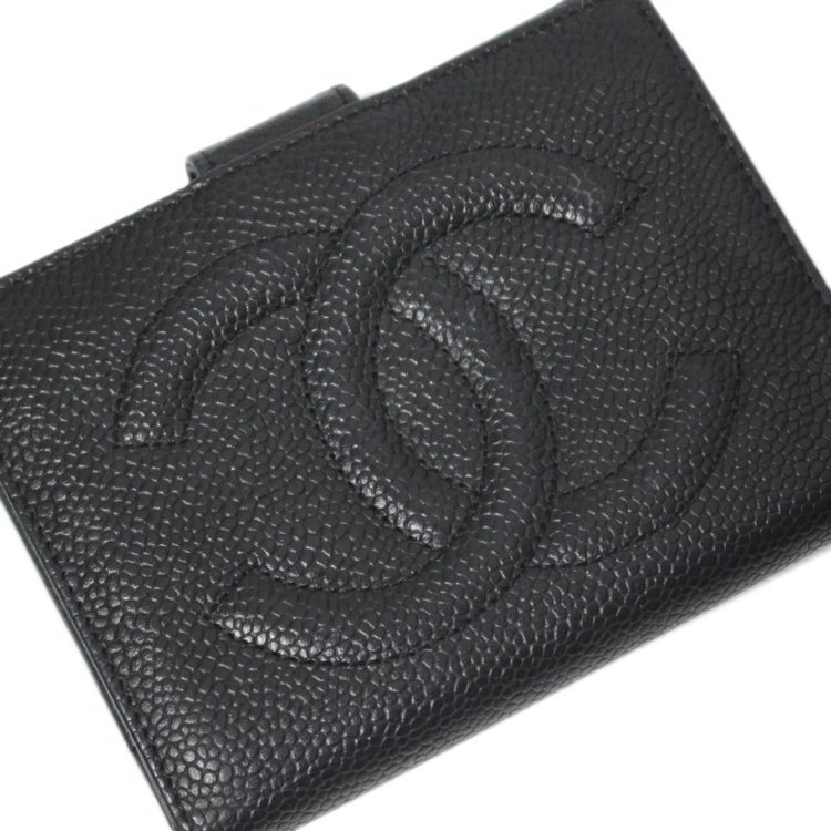 キャビアスキンココマークがま口二つ折り財布 ヴィンテージ|シャネル 