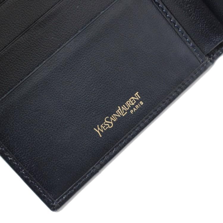 極美品！イヴサンローラン Yカット 二つ折り財布 ミニウォレット ネイビー Yカットアウトレザー二つ折り財布 ネイビー ヴィンテージ|イヴ