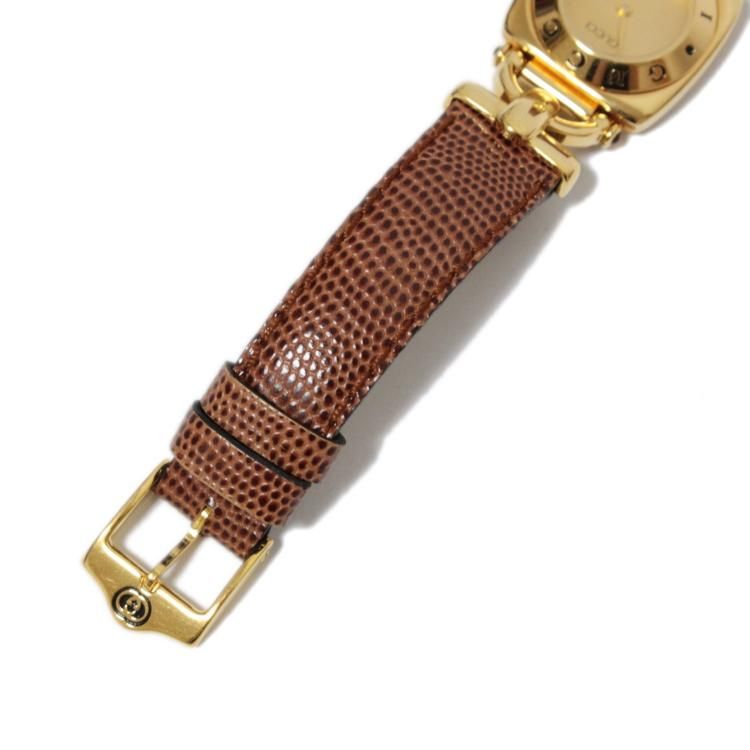 GUCCI クォーツ時計 6300L ブラウンレザー ホースビットレザーベルトQZ腕時計 6300L ブラウン ヴィンテージ