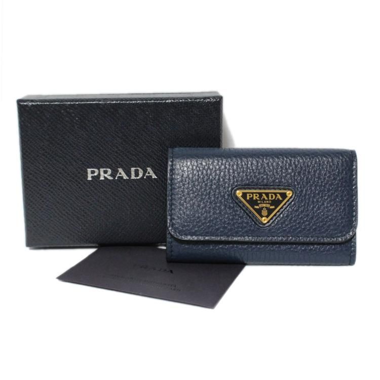 未使用★PRADA 三角ロゴ 6連キーケース 1PG222　サフィアーノレザー 三角ロゴ6連キーケース ネイビー 1PG222 ヴィンテージ|プラダ