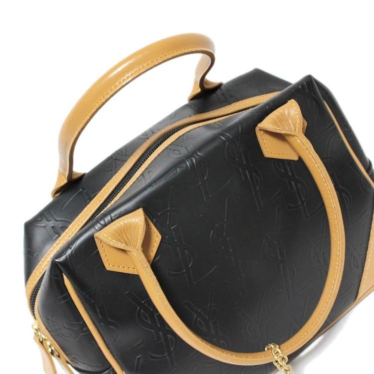 mｍczoさま YSL ロゴチャーム付ロゴ総柄ハンドバッグ ヴィンテージ チャーム付ロゴ総柄バイカラーハンドバッグ ヴィンテージ|イヴサン
