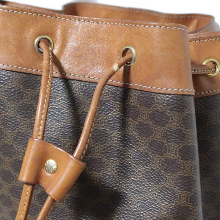 セリーヌ 巾着 ショルダーバッグ マカダム柄 ヴィンテージ ロゴポケット付き CELINE マカダムモノグラム巾着ショルダー(ヴィンテージバッグ