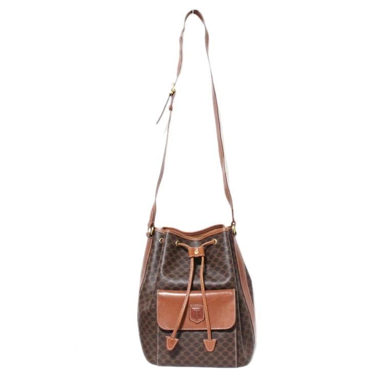 ひろ⭐︎CELINE セリーヌ マカダム柄 ショルダーバッグ 巾着型 CELINE セリーヌ 巾着型 ショルダーバッグ マカダム柄 PVCレザー