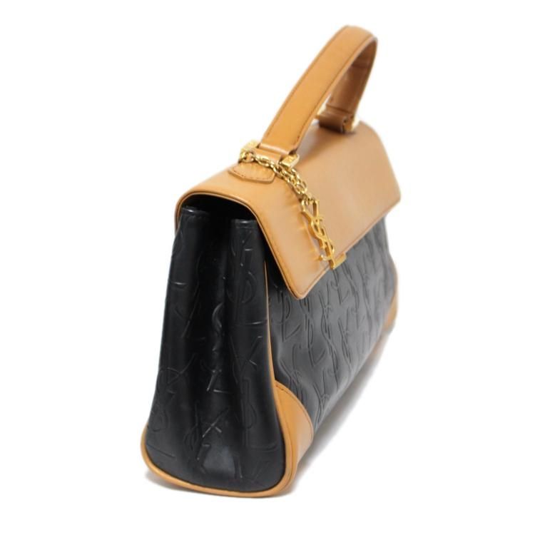 イヴサンローラン　ヴィンテージ　YSL ハンドバッグ　チャーム付き ロゴチャーム付カーフレザーハンドバッグ ヴィンテージ|イヴサン