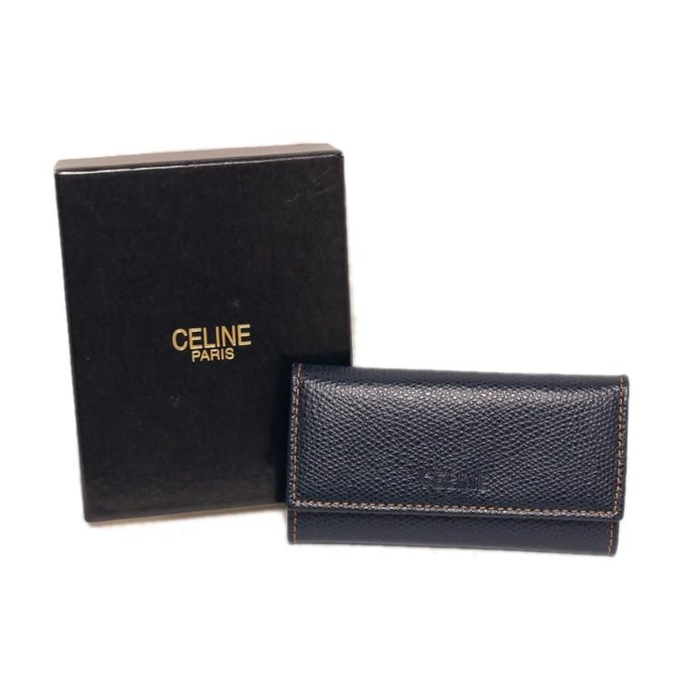 CELINE ネイビー レザー キーケース 箱付き 6連型押しレザーキーケース ネイビー ヴィンテージ|セリーヌ